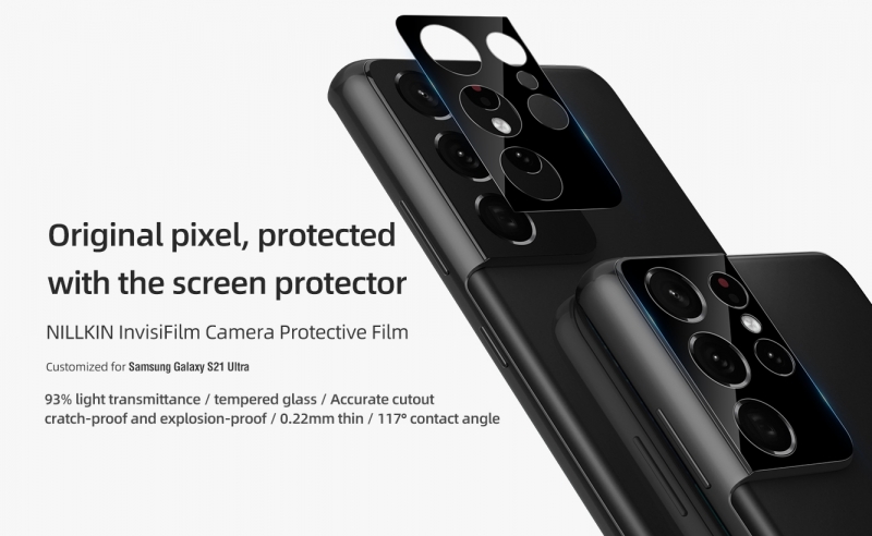 Kính Camera Sau Samsung Galaxy S21 Ultra Hiệu Nillkin chất liệu từ kính là giải pháp bảo vệ chiếc camera siểu khủng của máy hạn chế tình trạng trầy xước, va đập